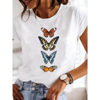 【New Arrival】Women's White Dragonfly Print Tee Let It Be Summer Casual Top