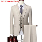 Men Lapel Black Collar 3 Pcs Suit Set Coat Vest Trousers / Business Groom Wedding Dress Fprmal Blazer Pants Waistcoat