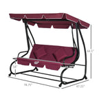 Outdoor 3-Person Patio Porch Swing Hammock Bench with Adjustable Canopy, Red