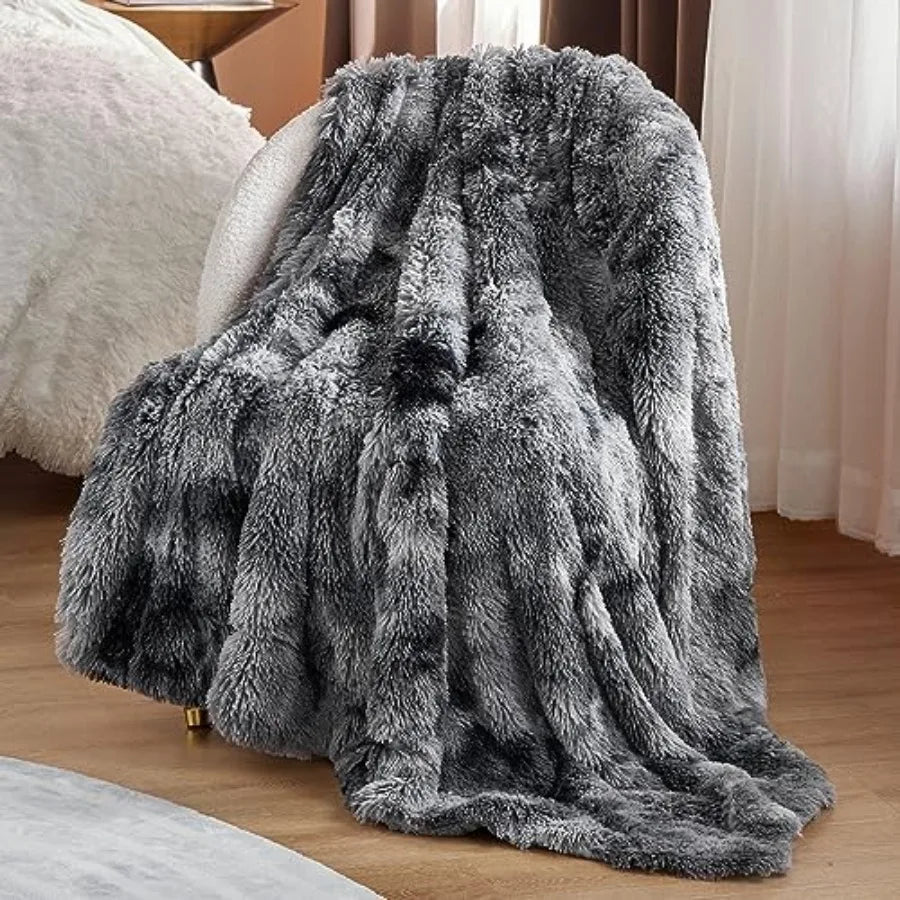 GentleSoft Fluffy Fuzzy Faux Fur Throw Blanket for Couch, Soft Sherpa Fleece Cozy Gifts for Women, Plush Bed Blanket Room Decor