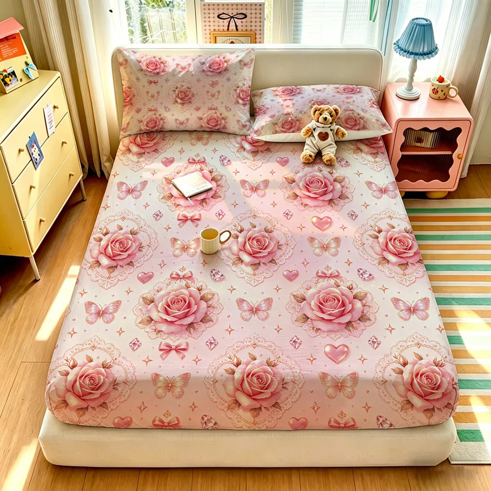 3pcs Spring Colored Flower Printed Coreless Bed Sheet Summer Set Multi Size Comfortable Bedding Decoration Machine Washable