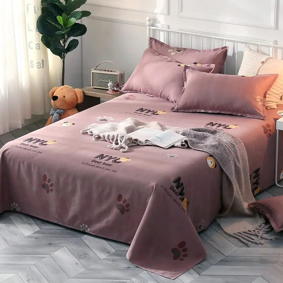 3pcs/Set Home Textile Bed Sheet Set with Pillowcases Cotton Material Lovers Room Bedding Room Flat Sheet