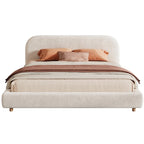 White King Size Upholstered Bed with Curved Headboard and Solid Wood Legs