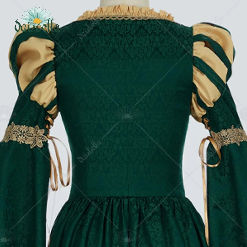 US Stock DAIZBELLA Women Medieval Renaissance Costume Pseudo-two-piece Vintage Renaissance Fair Dress with Wide Sleeves Lace