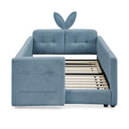 Twin Upholstered Platform Bed with Rabbit-Ear Headboard, Safety Rail, Pocket Storage, Boucle Fabric