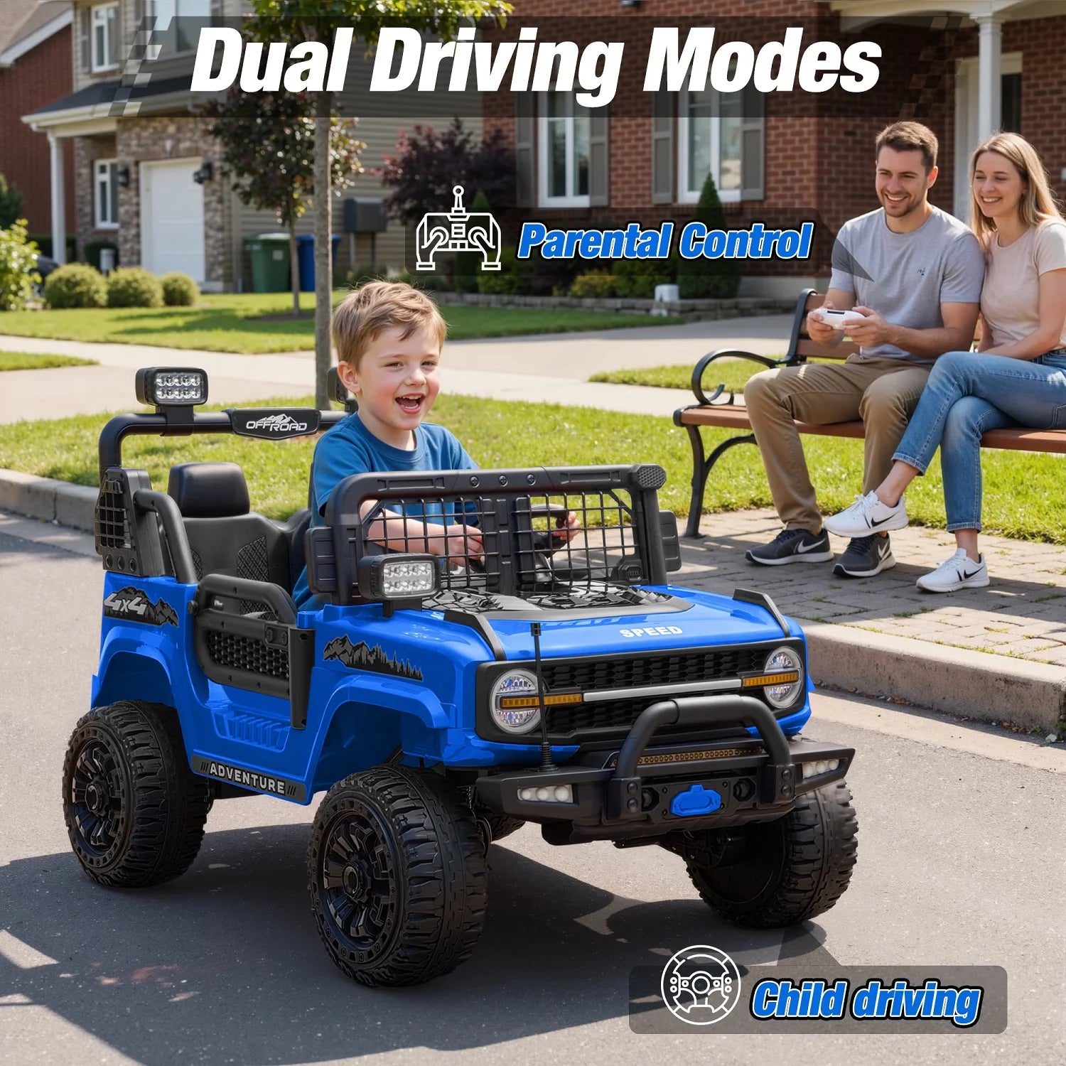 2 Seater 24V Kids Electric Ride On Off-Road Truck with Remote Control Bluetooth LED Lights, 2-Seat Ride On Vehicle Toy for Kids Boys Girls Gift