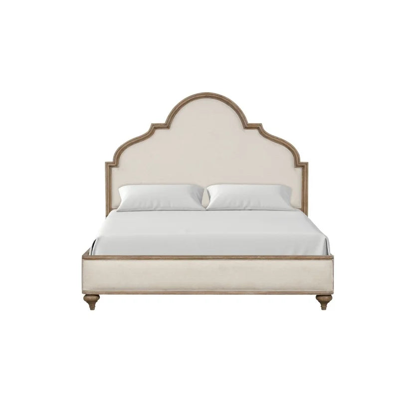 Rustic Oak 3-Piece Eastern King Bed with Nightstands, Solid Wood, Unique Legs, Upholstered Frame, Traditional Design