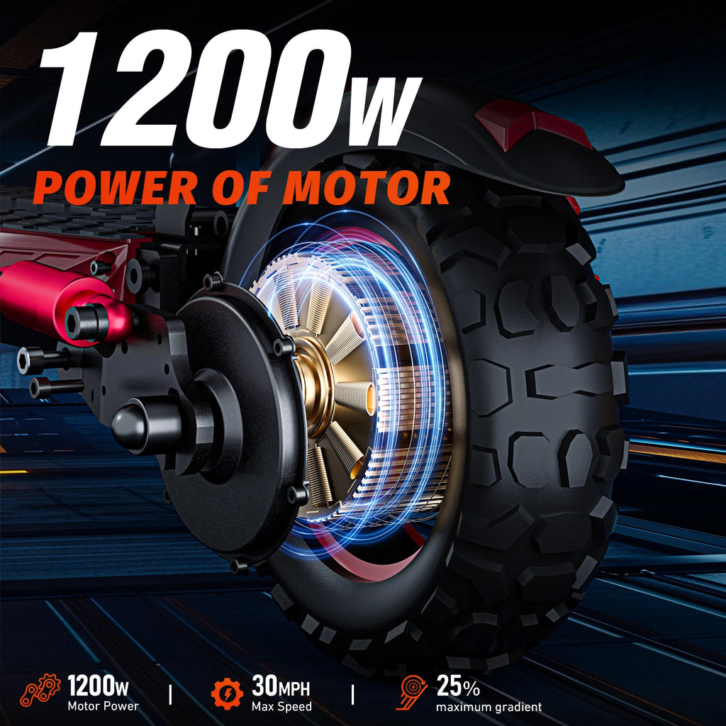 FREEBOY Adult Electric Scooter 1200W, 11'' Off Road Tubeless Tires, 30mph Fast E Scooter, 48V 15.6Ah Battery, Dual Disc Brake, Folding All Terrain Scooter