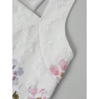 Women's White Floral Ruffle Hem Midi Dress, Square Neck Sleeveless Dress, Sweet Romantic Summer Holiday Dress