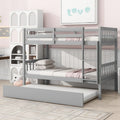 Grey Twin Over Twin Bunk Bed with Trundle, Convertible to Two Twin Beds, Includes Ladder and Guardrails