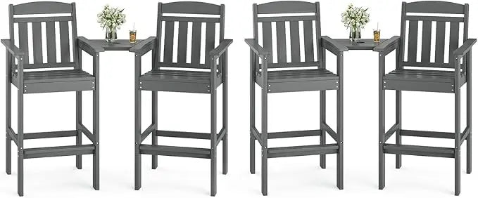 Farini Set of 2 Tall Adirondack Chairs, HDPE Bar Stools with Connecting Tray, All-Weather Patio Chair, Bar Height for Balcony