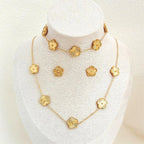 Simple 316L Stainless Steel Flower Five Leaf Necklace Bracelet Earrings 18K Gold Plated Jewelry Set for Women Girl Gift Clover