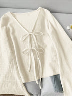 New loose and slimming versatile V-neck flared sleeves with lazy style and thin lace up cardigan jacket