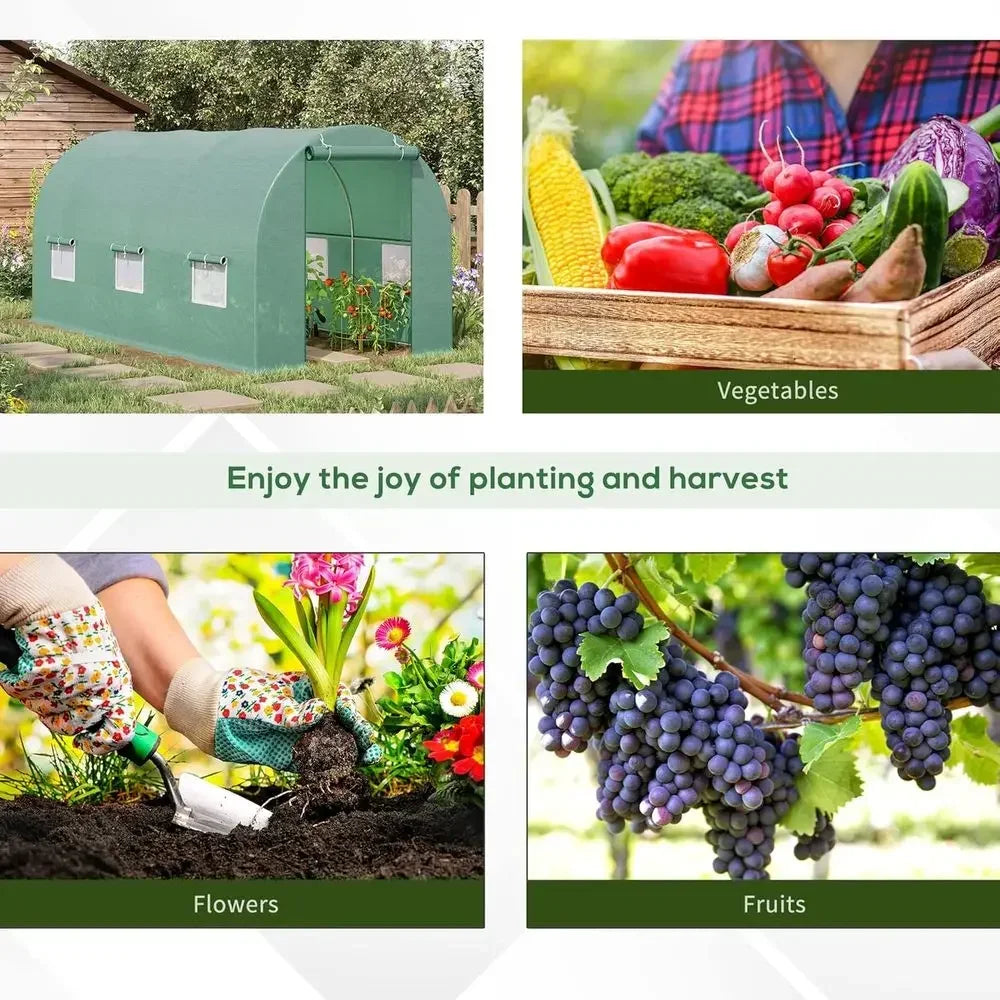 7x7x15 Walk-in Tunnel Greenhouse, Roll-Up Door, Windows, PE Cover, Ideal for Plant Growing in Backyard Garden