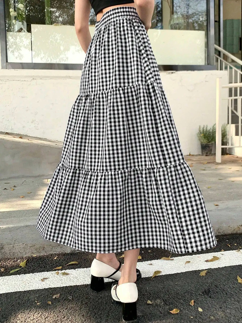 DAZY Women's Plaid Long Skirt,Ruffle Fall Skirts