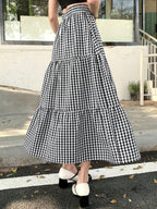 DAZY Women's Plaid Long Skirt,Ruffle Fall Skirts