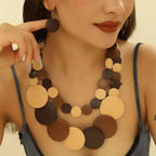Africa Nigeria Jewelry Set Boho Double-layer Colored Geometric Round Wooden Beads Necklace Earrings For Women Trend 2025