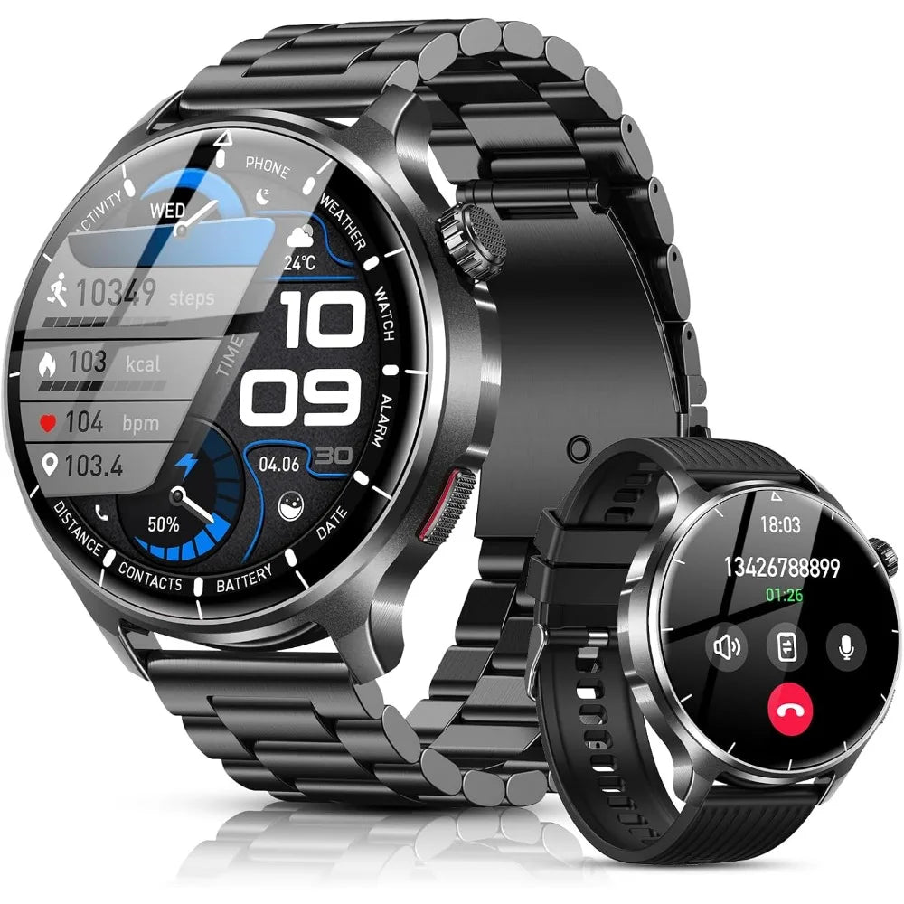 1.52" HD Fitness Tracker Watch with Blood Pressure, SpO2, Heart Rate, Sleep Monitor, 110 Sports Modes, 1000mAh Battery for Men