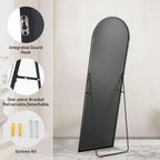 Black Aluminum Alloy Thin Frame Mirror, 64X21 Inch Arched Full Length Mirror with Stand for Bedroom and Living Room