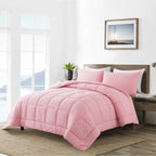 All Season Lightweight Comforter Set 3Pcs Soft Quilted Bedding Sets Box-Stitch Bed in a Bag Include 1 Comforter 2 Pillowcases Breathable Home Bedroom Textile Decor