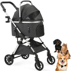 Portable Lightweight Pet Stroller for Medium Dogs - Smooth-Ride 3-in-1 Car Seat Combo with Detachable Carrier Rubber Wheels Quick-Folding for Seniors Cats up to 50 Lbs