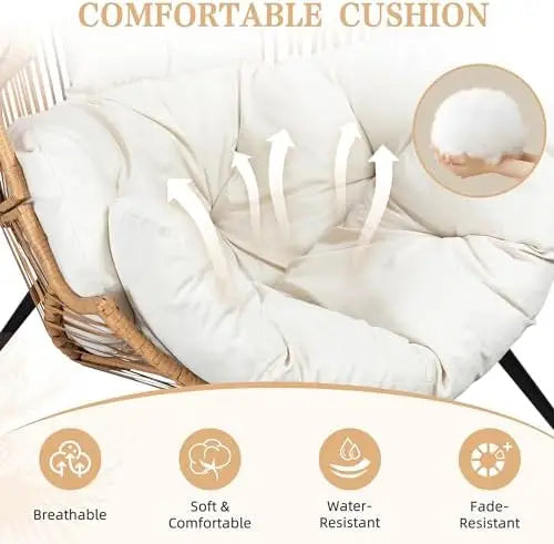 Outdoor Wicker Egg Chair PE Rattan Chair with Cushion, Oversized Patio Lounge Chair for Outdoor, Indoor, Balcony
