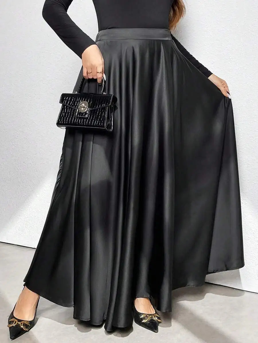 Elegant Solid Color Flared Maxi Skirt For Women Autumn