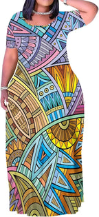 Plus Size Maxi Dress for Women Summer Casual Short Sleeve Tshirt Dresses with Pockets (XL-6XL)