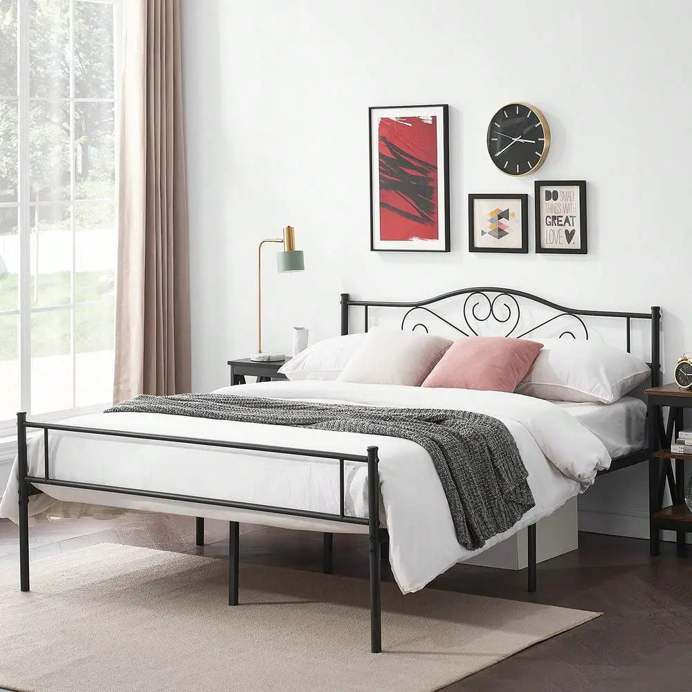 Twin Full Queen Metal Bed Frame With Headboard 1800lbs NoiseFree Steel Platform, 13 Underbed Storage Industrial Chic Design, No