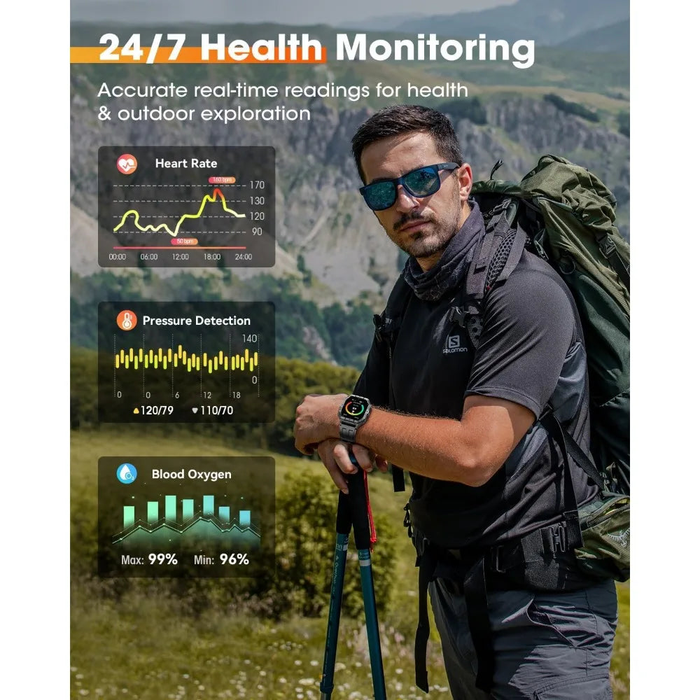 Smart Watches for Men: 2.02" Display, GPS, Sleep/Heart Rate, 100+ Modes, Waterproof Tracker