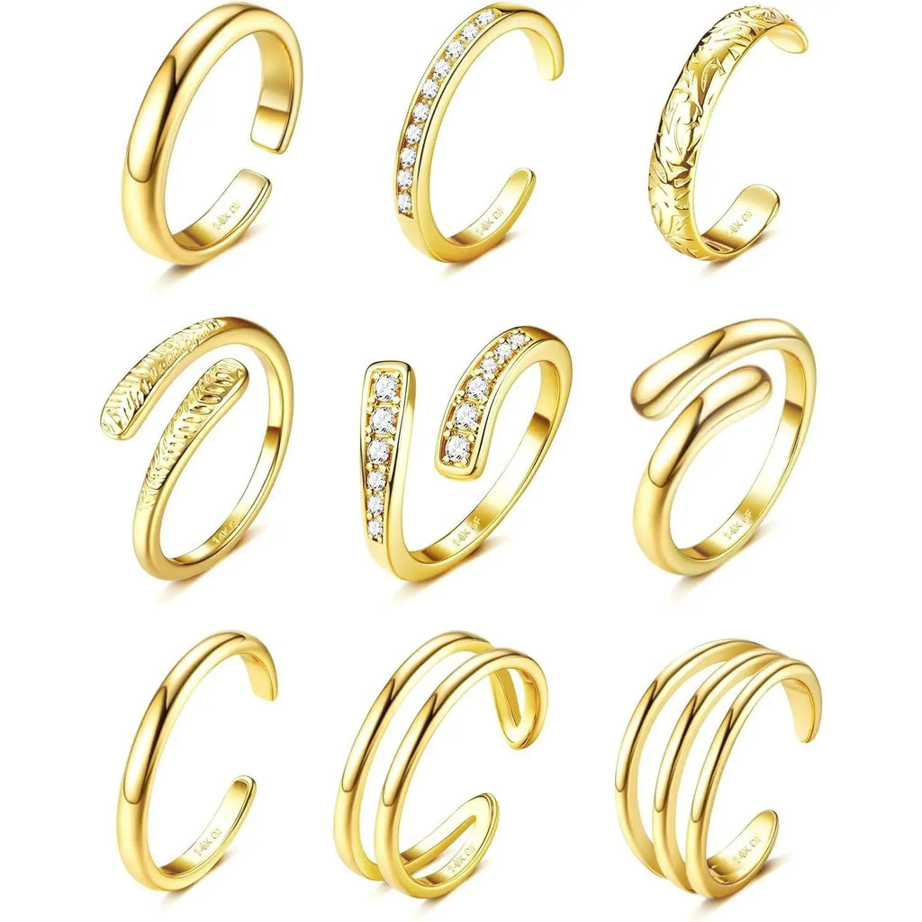 14K Gold-plated Toe Rings for Women Simple Hug CZ Triple Open Band Rings Trendy Adjustable Toe Rings Summer Beach Foot Jewelry