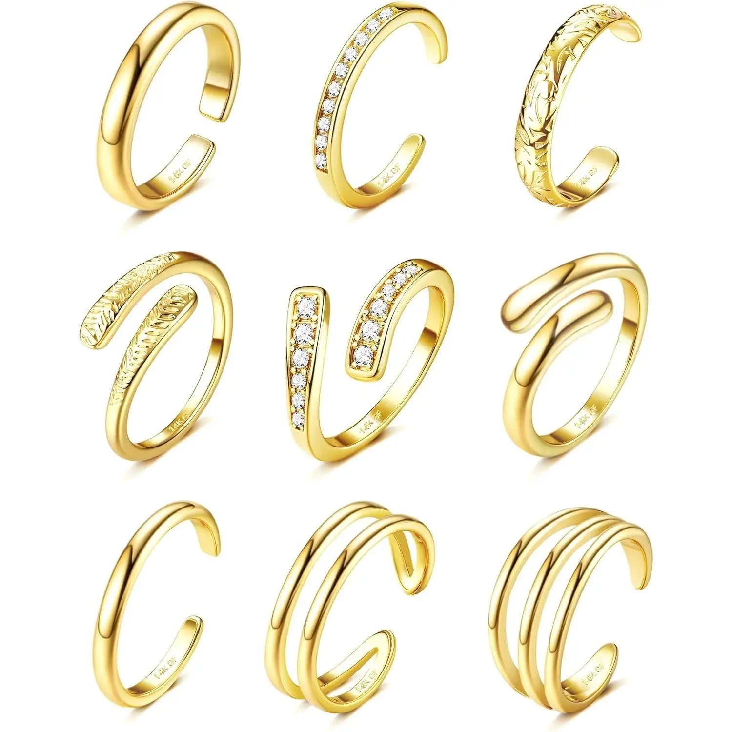 14K Gold-plated Toe Rings for Women Simple Hug CZ Triple Open Band Rings Trendy Adjustable Toe Rings Summer Beach Foot Jewelry