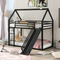 Twin Over Twin Bunk Bed with Slide and Ladder, Metal Frame for Kids, Black