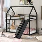 Twin Over Twin Bunk Bed with Slide and Ladder, Metal Frame for Kids, Black