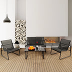 JHK Outdoor Patio Furniture 4 Pieces Set with Table Metal Frame Lumbar Support Mesh Backrest Sectional Balcony Sets for Garden