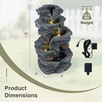 Outdoor Water Fountain with LED Lights and Pump 5-Tier Tabletop Cascading Rock Waterfall Feature