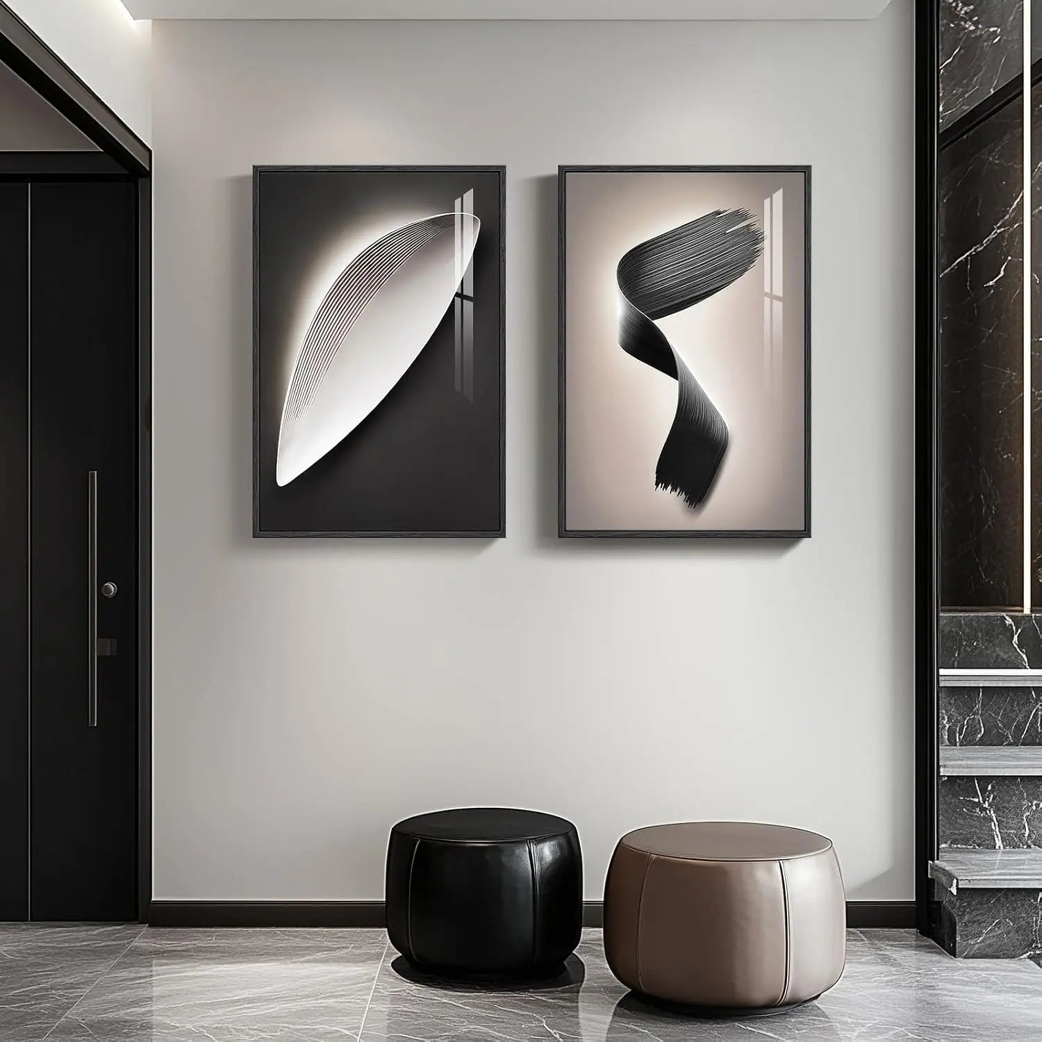 Large Framed Modern Wall Art for Living Room, 3 Piece Black and White Abstract Contemporary Pictures Artwork Decor, Geometric Luxury Bright Style Prints Paintings for Hallway and Office 24x36 Inch