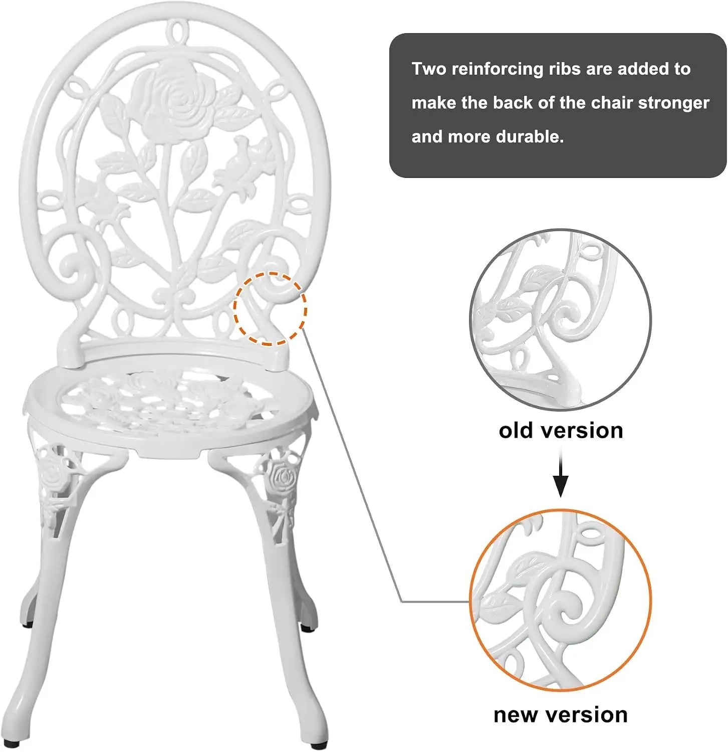 Outdoor Patio Bistro Set 3 Piece Cast Aluminum Rose Pattern Table And Chairs Durable All Weather Rust Resistant Garden Balcony Deck Furniture Rose White