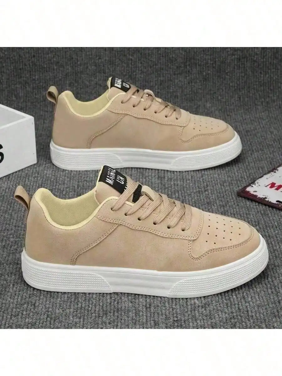 Solid Color Lace Up Thick Sole Skate Shoes Comfortable Non Slip Versatile Casual Walking Sneakers For Men Daily Outdoor All