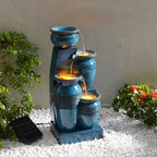 4-Tier Cascading Bowl Fountain with LED Lights for Gardens, Lanai, Patios, Balconies, Lawns in Blue