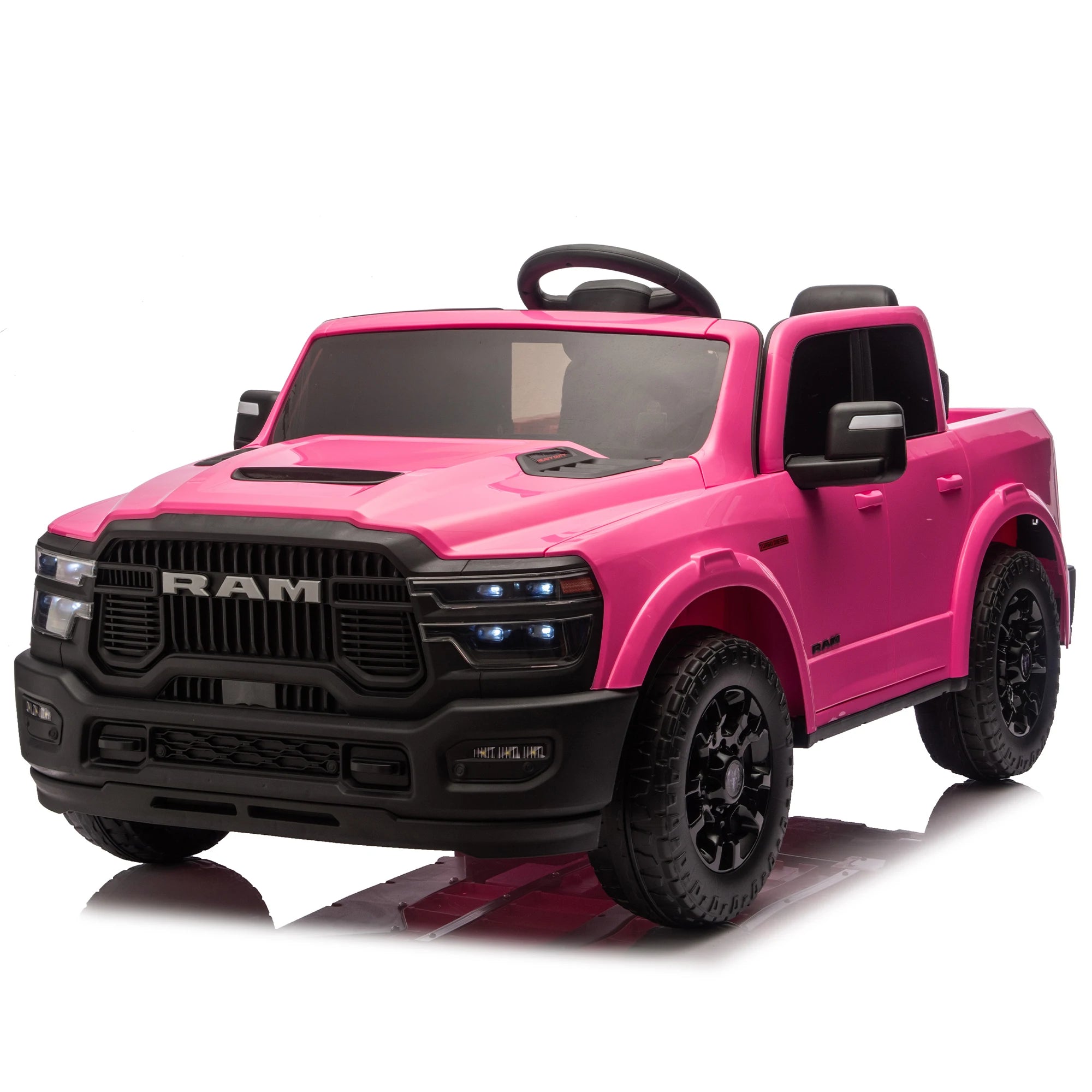 24V 160W Kids Ride on Electric Truck with Parent Remote Control Suspension LED Lights Bluetooth Music Storage for Kids Pink