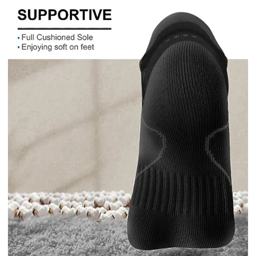 BULLIANT Men Running Socks 6Pairs-Ankle Athletic Socks Wicking Cushioned for Men Walking-Arch Compression Support