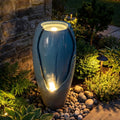 32 Inch Tall Jar Water Fountain with LED Lights and Pump Vintage Ceramic-Look