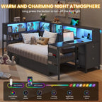 Corner Twin Bed Frame with Desk,Charging Station and Bookcase Storage Twin Size Daybed for Kids Teen with Storage Drawers,Led L