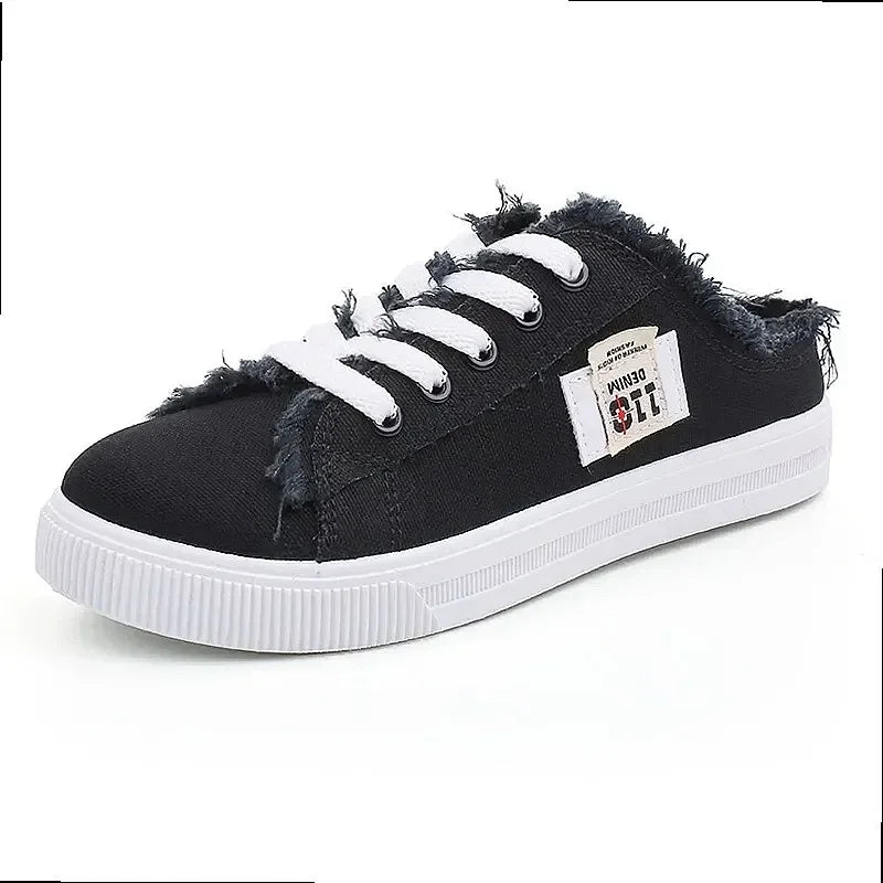 2024 Spring Summer Women Canvas Sneakers Low Top Lace Up Denim Flat Shoes Female Casual Board Shoes