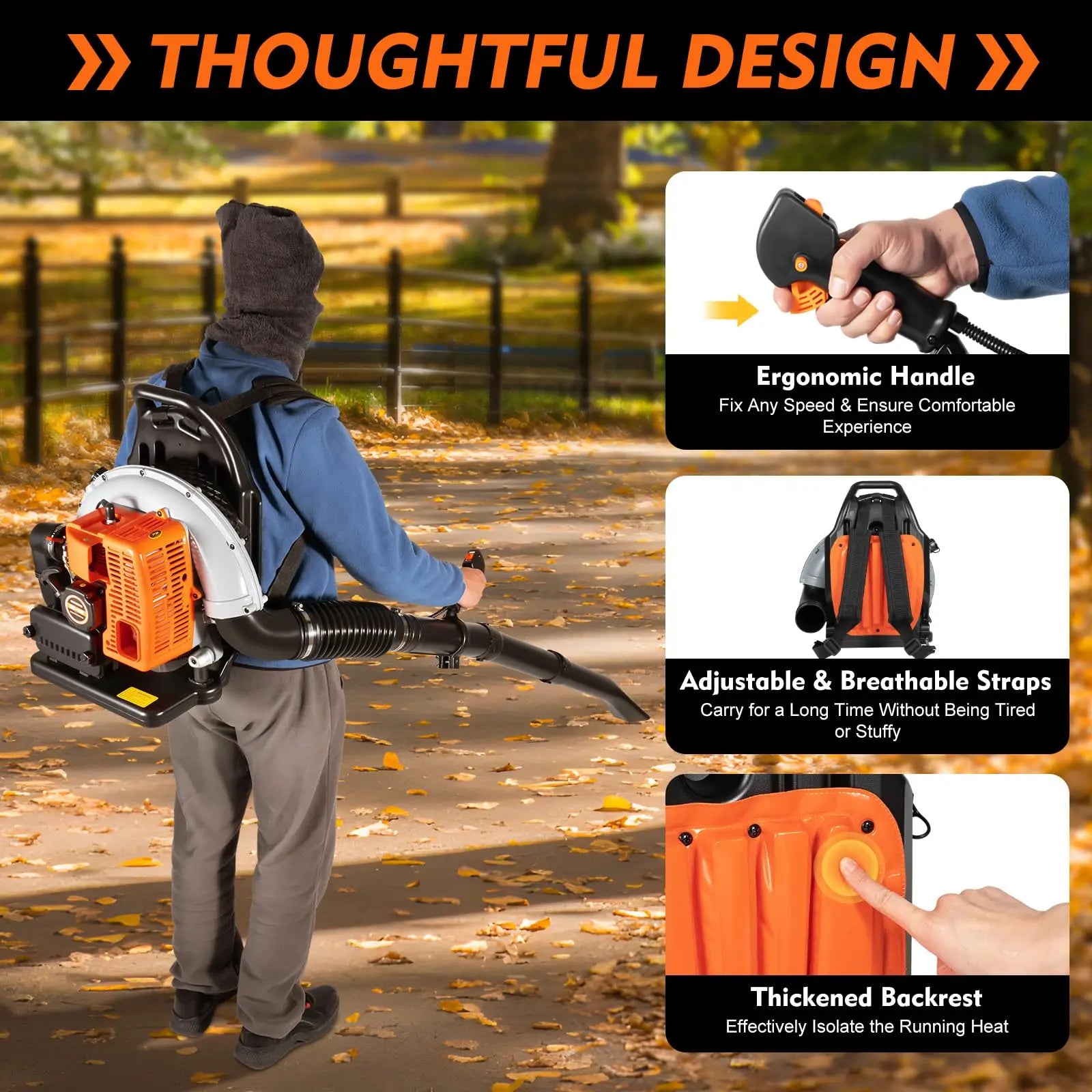 New 63CC 2-Stroke Backpack Gas Leaf Blower, 4.3HP, 850CFM Commercial Use for  Road Sweeping, Including Leaf and Snow Clearance