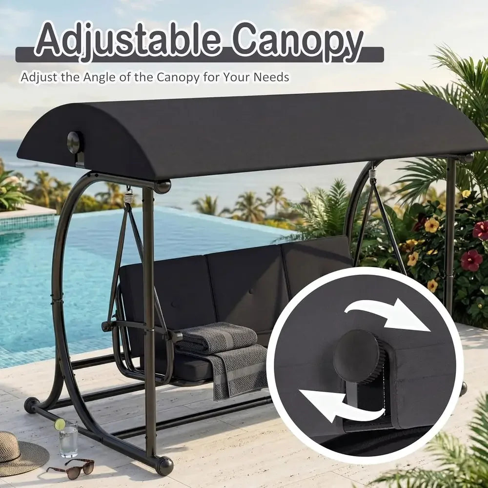 Adjustable 2-in-1 Porch Swing Bed with Cushion, Outdoor Swing Bench, Grey