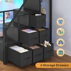 BTHST Bunk Bed Twin Over Twin with Stairs, LED Lights Twin Bunk Bed with 2 Storage Ders & 6 abric Ders, Metal Twin Lot Beds with
