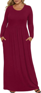 Womens Plus Size Maxi Dresses for Curvy Women Fall 2025 Casual Long Sleeve Long Dress with Pockets 1X-5X