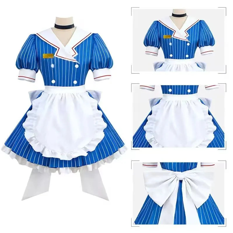 Miku Cosplay Costumes Anime Mesmerizer Uniform Women Striped Maid Dress Hat Apron Suit Halloween Christmas Carnival Party Dress